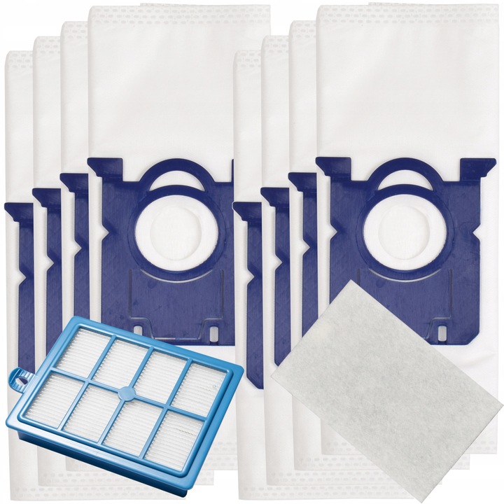 8x Saci pentru Aspirator Electrolux UltraSilencer / ErgoSpace si Philips EasyLife + Filtru HEPA | Set Saci Sintetici Compatibili cu AEG, Volta, Tornado | Saci de Inlocuire Anti-Alergii din Microfibra