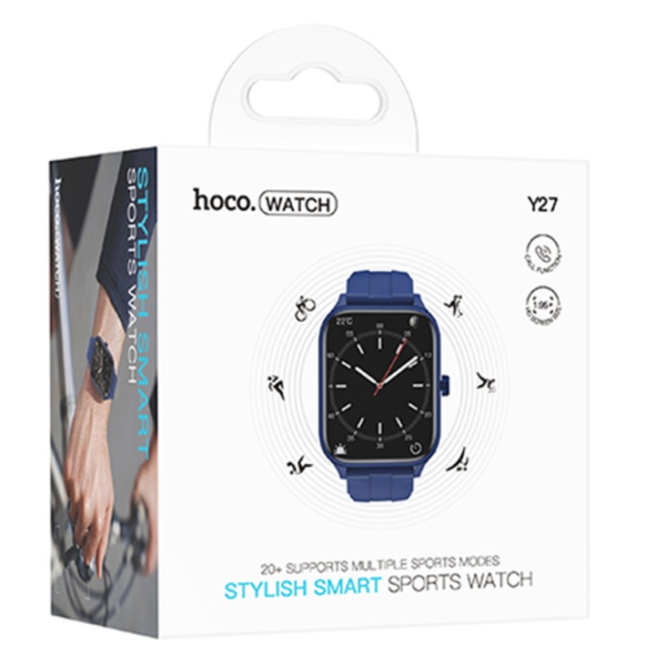 Ceas SmartWatch Hoco Y27, BT 5.0, functie apel, 230mAh, Albastru