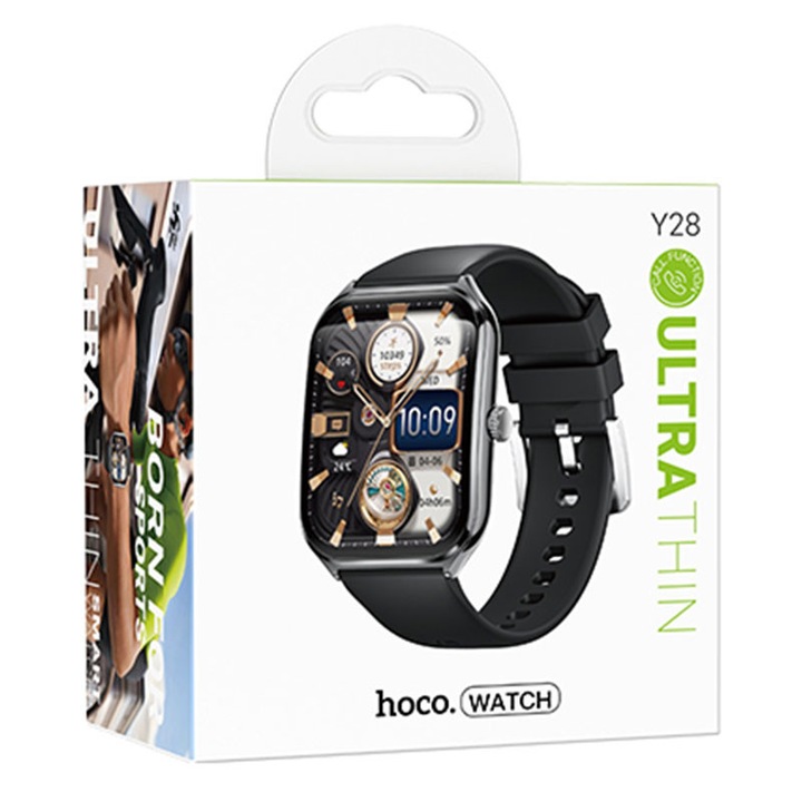 Ceas SmartWatch Hoco (Y28), Sport, BT 5.2, Amoled, functie de apel, 200mAh, Multilanguage, Black