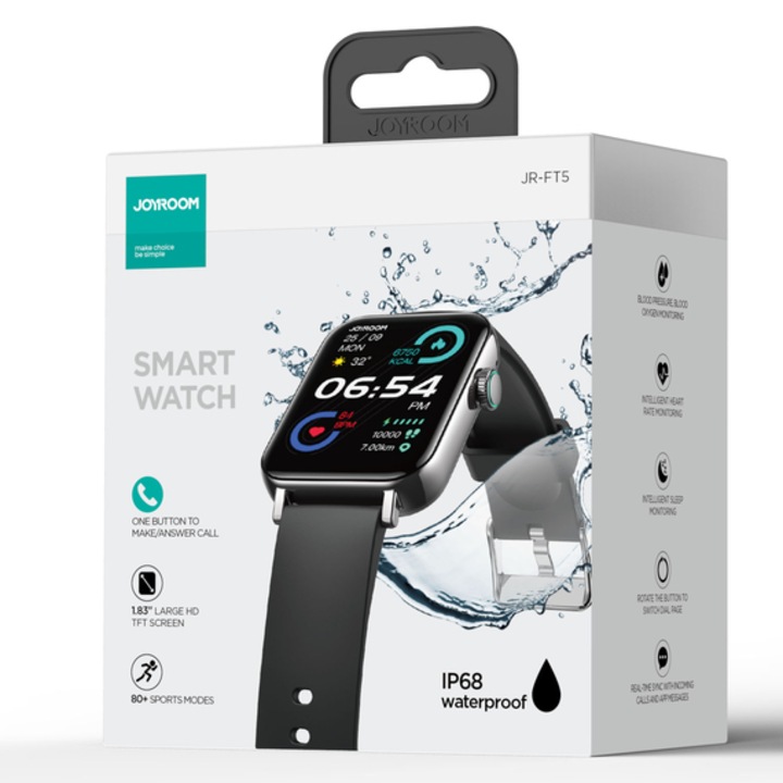Ceas inteligent JOYROOM JR-FT5, 1.83 TFT, 64M, Dual BT, Negru