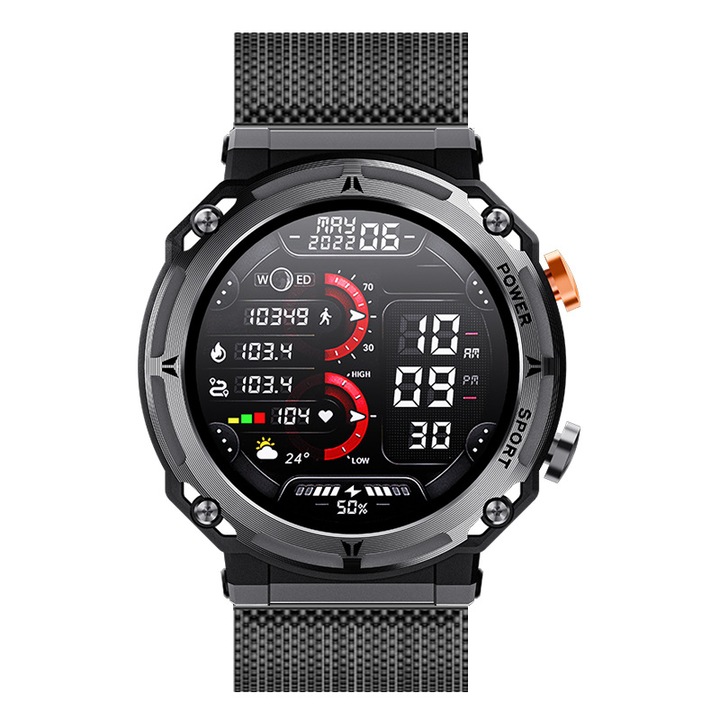 Смарт часовник Sport Watchiu Pro 1.39" HD 360*360, против надраскване, Bluetooth разговори, Сърдечен ритъм, O2, Кръвно налягане, Android/IOS, Черен