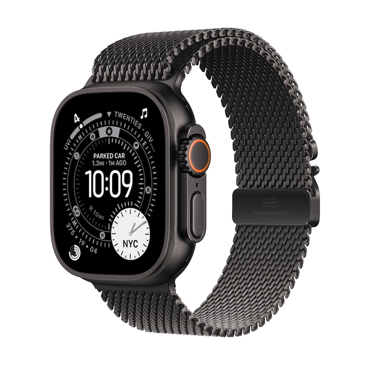 Часовник Apple Watch Ultra 3, Смарт, 49 мм, GPS + Cellular, Retina LTPO OLED дисплей, S10 чип с двуядрен процесор, 64 GB флаш памет, Wi-Fi, Bluetooth, NFC, Milanese Loop Medium Черен