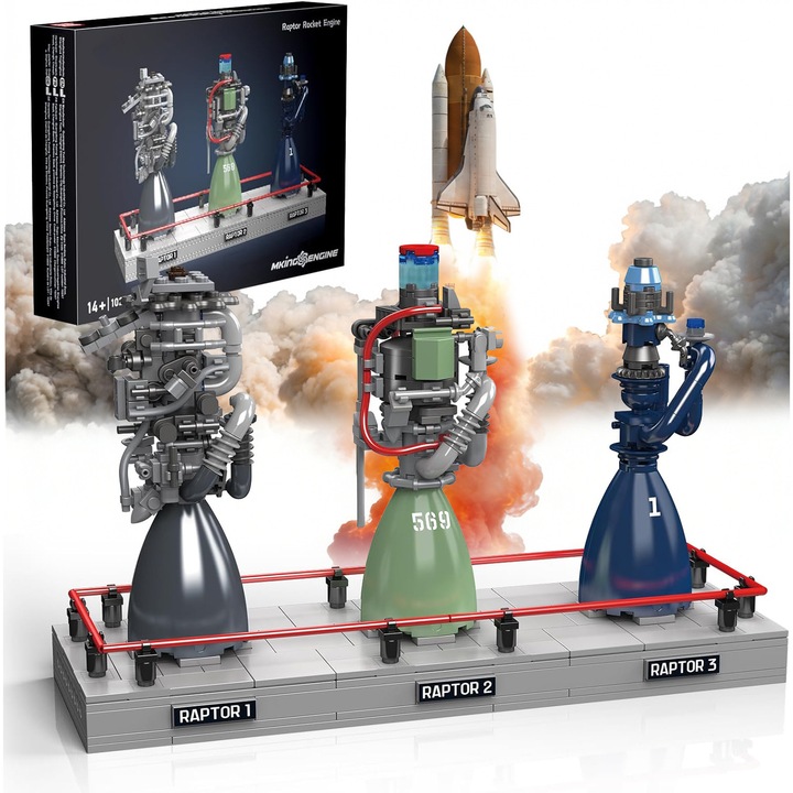 Set constructie motor racheta, Excitat®, 496 piese, educativ STEM, compatibile cu lego, Negru