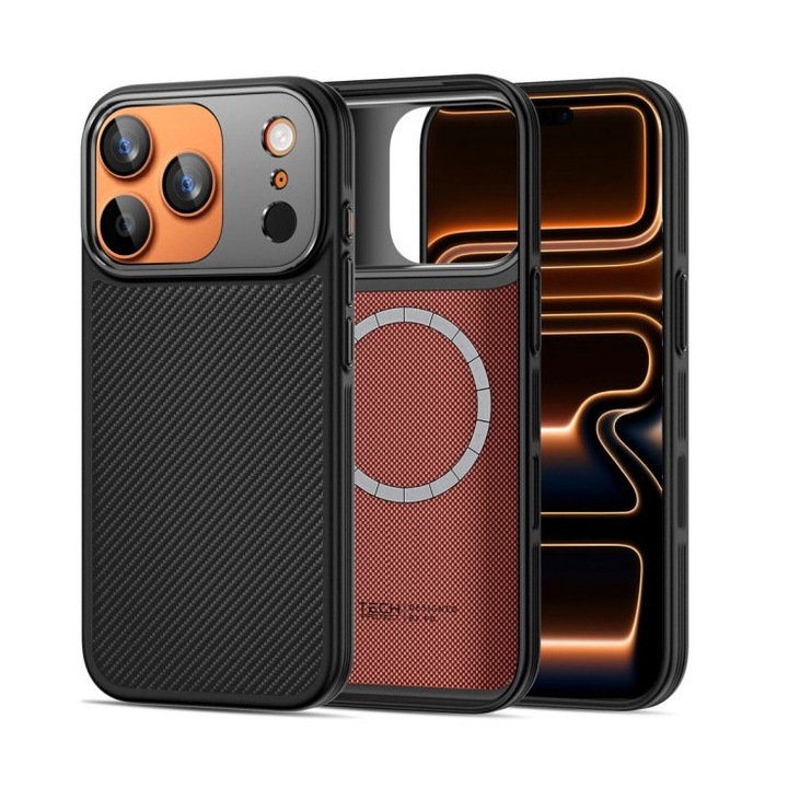 Husa Kevlar Aramid Pentru iPhone 17 Pro MAX, Upzz® Tech Protect, Compatibila MagSafe, Super Protectie, Negru