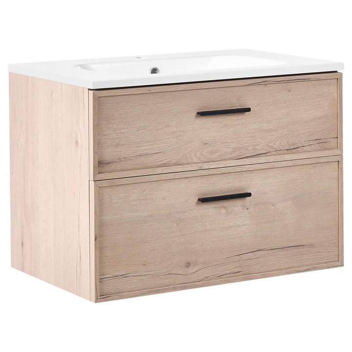 Dulap de baie suspendat cu lavoar Yelcho 80 cm Maro deschis