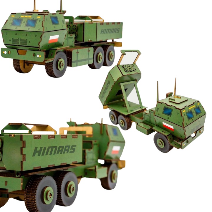 Puzzle 3D vehicul militar din lemn, set 125 piese, 41x13x15,5cm, multicolor