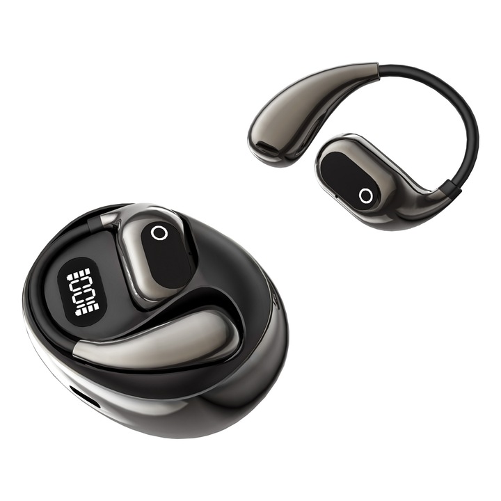 Безжични Bluetooth слушалки XG99, изключително дълъг живот на батерията, OWS технология Bluetooth 5.4, тип без влизане в ухото, специално за бягане, цифров дисплей на нивото на батерията, интелигентно сензорно управление, слушалки на ухото, черни