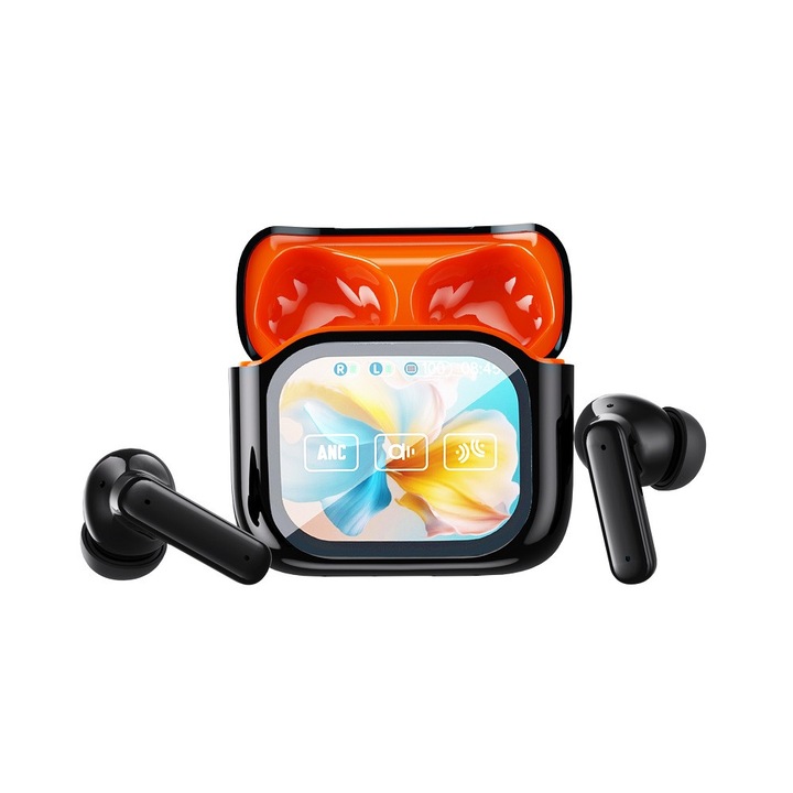 Casti wireless Bluetooth JM19, afisaj digital, tip intra-ureche, autonomie extrem de lunga, rezistenta la apa imbunatatita, tehnologie Bluetooth 5.4, control cu ecranTWS, conectare fara fir, intrare de incarcare Type-C, sunet stereo Portocaliu
