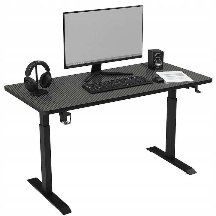 Birou Electric Reglabil, Ekspand, 140x60x72-118 cm, Reglare Electrica A Inaltimii, Motor Silentios Si Fiabil, Sistem De Gauri Pentru Cabluri, Suport Pentru Cana Si Carlige Pentru Casti, Negru