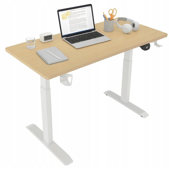 Birou Electric Reglabil, Ekspand, Alun, 140x60x72-118 cm, Inaltime Reglabila 72 - 118 cm, Latime 140 cm, Adancime 60 cm, Capacitate Maxima De Incarcare 80 kg, Bej/Alb