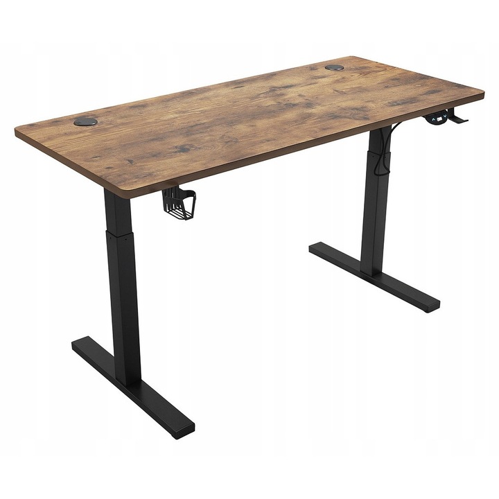 Birou Electric Reglabil, Ekspand, Loft, 140x60x72-118 cm, Inaltime Reglabila 72 - 118 cm, Latime 140 cm, Adancime 60 cm, Grosime Blat 15 mm, Finisaj Carbon, Maro/Negru