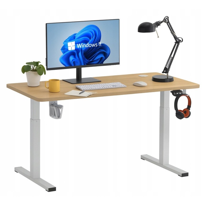 Birou Electric Reglabil, Ekspand, Alun, 140x60x72-118 cm, Inaltime Reglabila 72 - 118 cm, Latime 140 cm, Adancime 60 cm, Capacitate Maxima De Incarcare 60 kg, Bej/Alb