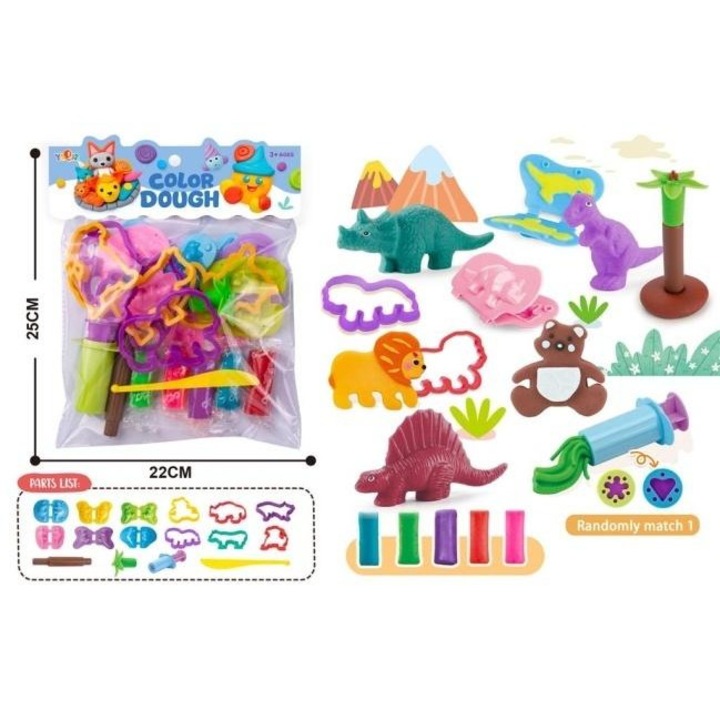 Set de plastilina Color Dough, Merkpol, multicolor, forme dinozauri, unelte modelare