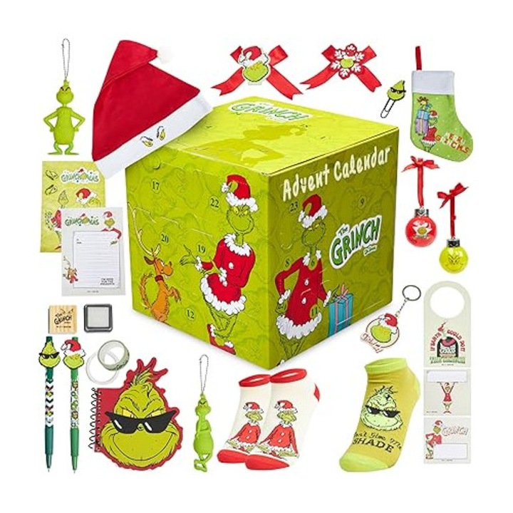 Grinch adventi naptár, interaktív játék, 24 meglepetés, lányoknak, 7 éves kortól, többszínű