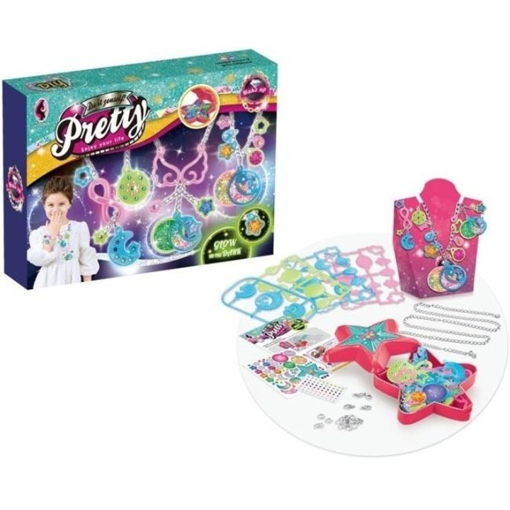 Set de creat bijuterii DIY Merkpol, bratari si coliere, stralucire in intuneric, multicolor