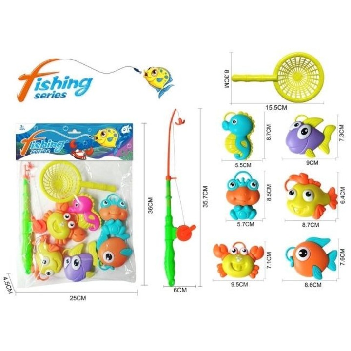 Interaktív játékkészlet gyerekeknek, Merkpol, horgászat 6 tengeri figurával, 35,7 cm