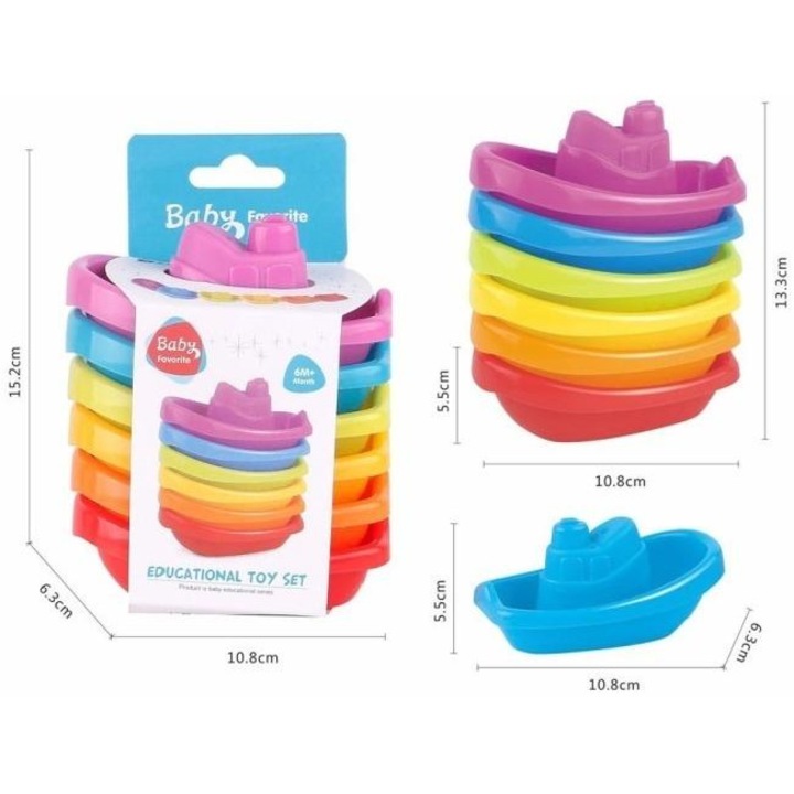 Fürdőjáték készlet, Merkpol, 7 színes hajó, 10.8x5.5cm, 6 hónaposnál idősebb gyermekeknek ajánlott