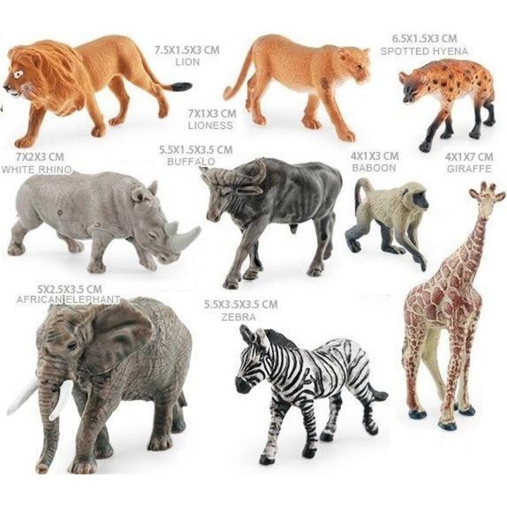 Állatfigura készlet Afrika, Merkpol, oroszlán, elefánt, többszínű, 9 darab