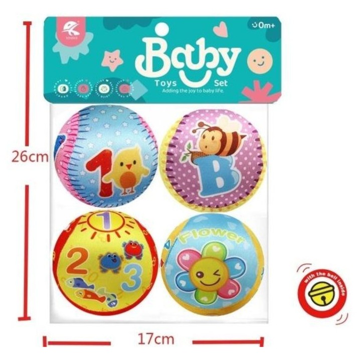 4 puha szenzoros labda szett csörgővel, Merkpol, színes, bababarát, 0hó+