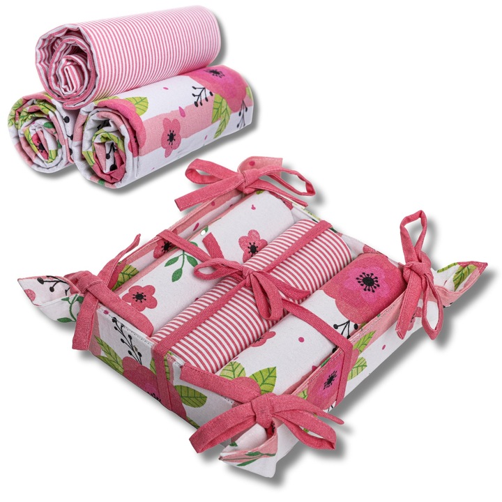 Елегантни кърпи с флорални мотиви, комплект от 3 броя, 40x70см, в кошница, Moraj