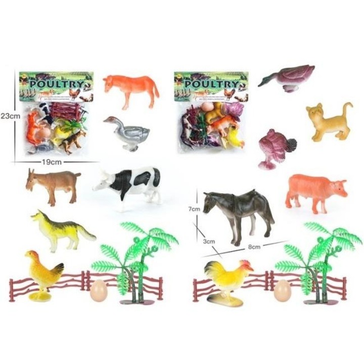 Комплект фигурки на селскостопански животни, Merkpol, 8 броя, реалистични детайли, многоцветни
