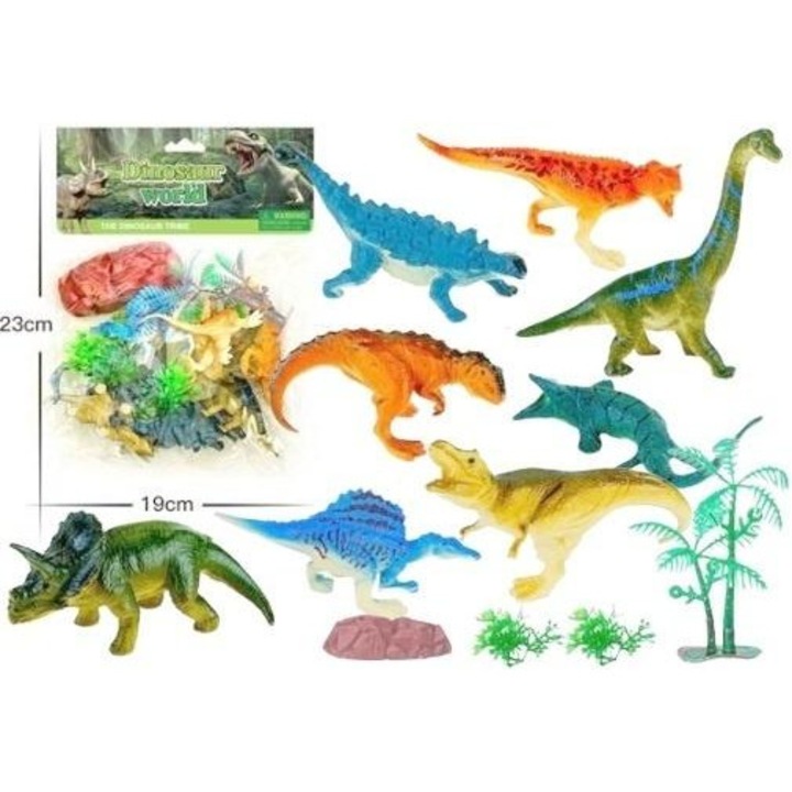 Dinoszaurusz figura szett, Merkpol, Tyrannosaurus Rex, Stegosaurus, többszínű