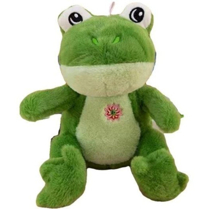 Плюшена играчка, Merkpol, жаба, зелена, с флорална бродерия