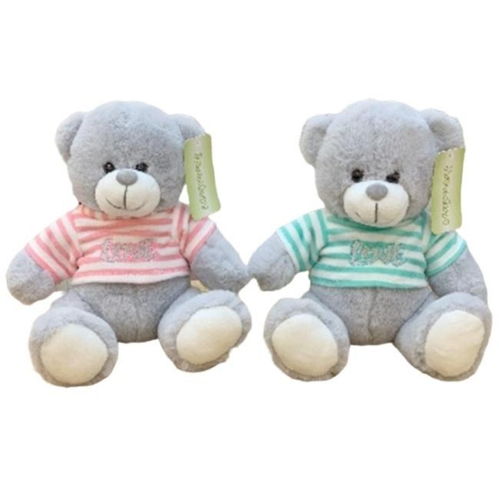 Merkpol plüssmackó, 2 darabos szett, rózsaszín-fehér és türkiz-fehér, 30x25cm