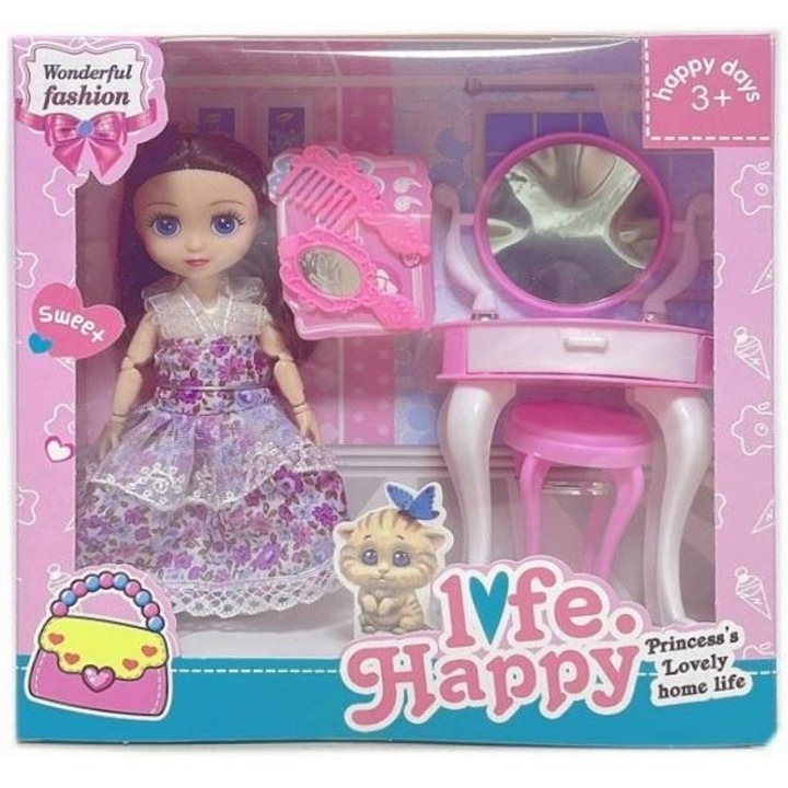 Babakészlet WC-vel és kiegészítőkkel, Merkpol, stílusos ruha, színes haj