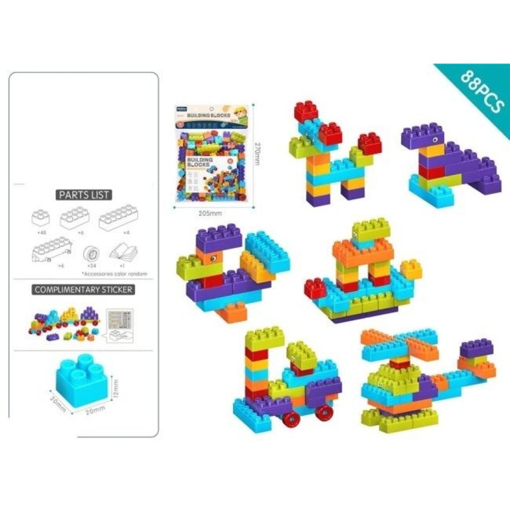 Set blocuri de constructie Merkpol 88 elemente, joc de construit, piese interconectabile, pentru copii 3+, multicolor, 88 piese