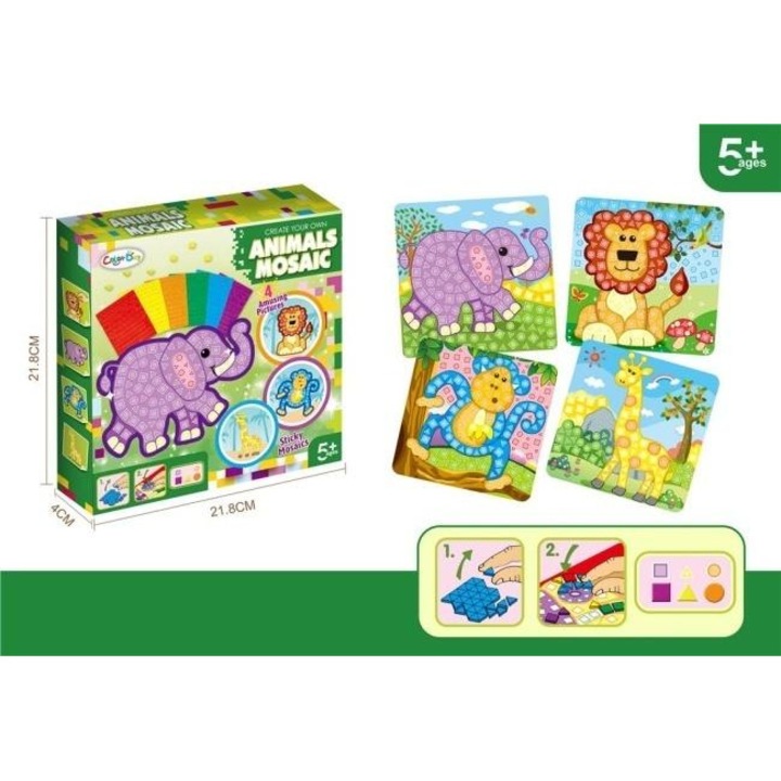 Set de artizanat, Merkpol, Stvoriti propriile mozaicuri cu animale, 4 imagini, autocolante, multicolor