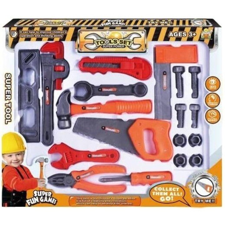 Merkpol szerszámkészlet, 10 darabos, műanyag, többszínű, 3 év feletti gyerekeknek