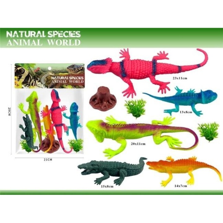 Merkpol hüllő figura szett, 5 darab, többszínű, különböző méretek