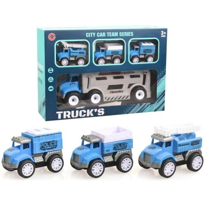 Rendőrautó készlet, Merkpol, Hercules City Car Team Series, 4 jármű, kék, 3 év feletti gyermekeknek