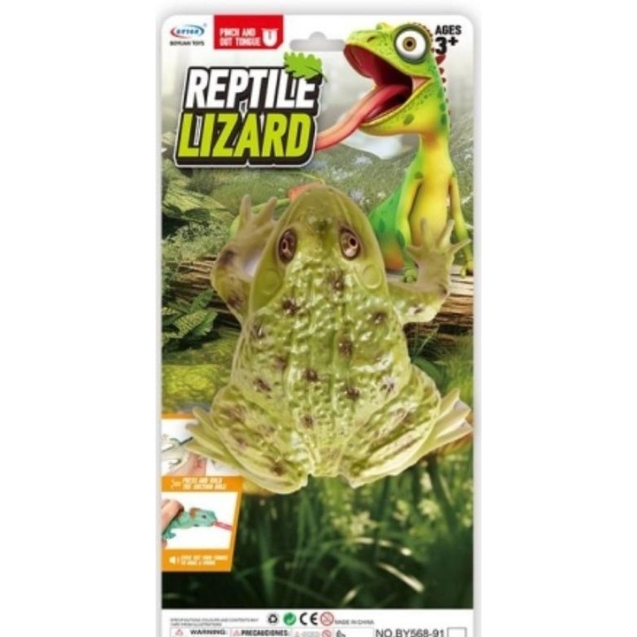 Интерактивна фигурка с прибиращ се език, Merkpol, 15 см, комплект жаба и гущер