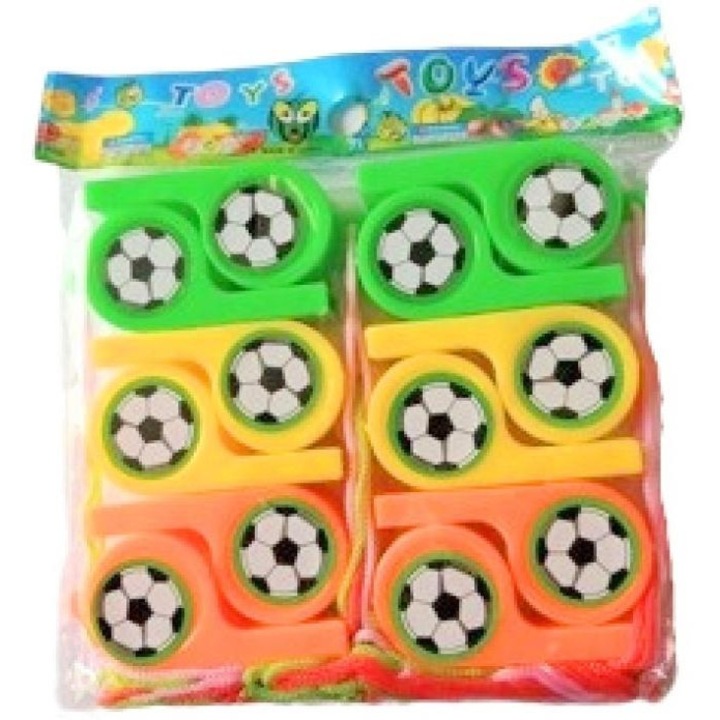 12 db-os futball síp készlet, Merkpol, többszínű, partikra és szabadtéri játékokra