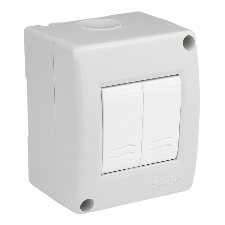 Marlanvil dupla kapcsoló, felületre szerelhető, IP40, szürke, 85x68x58mm