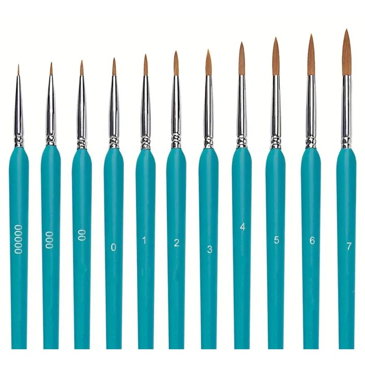 Set 11 pensule de pictura, Zola, diferite marimi, precizie, lungime 18 cm, turcoaz