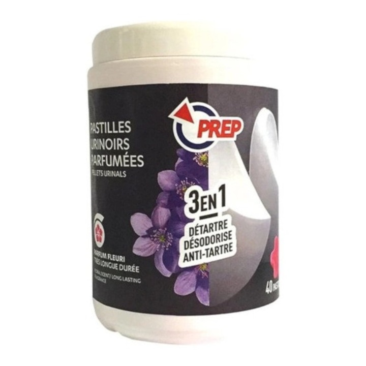 Ароматни пастили за писоар Prep Fresh'40 Flower - Почиства, премахва котлен камък и дезодорира - Без парадихлоробензен - Произведено във Франция - 40 ароматизирани таблетки