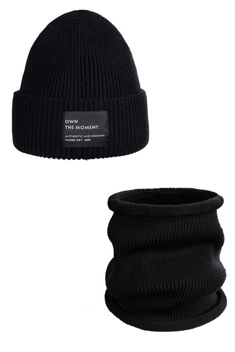 Set caciula si guler – 100% lana merinos BRIGID NEW – negru