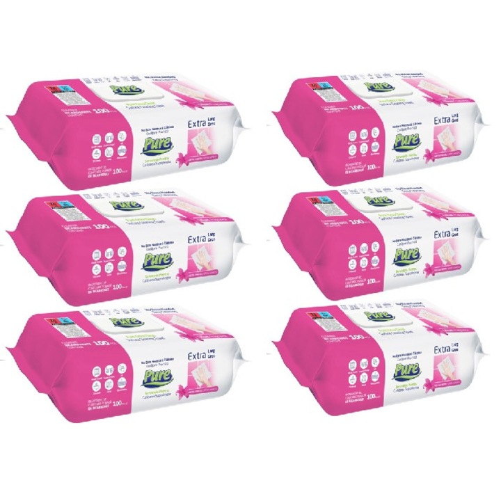 Set 6 x Servetele umede Pure pentru suprafete 100 buc/pachet cu parfum de crin