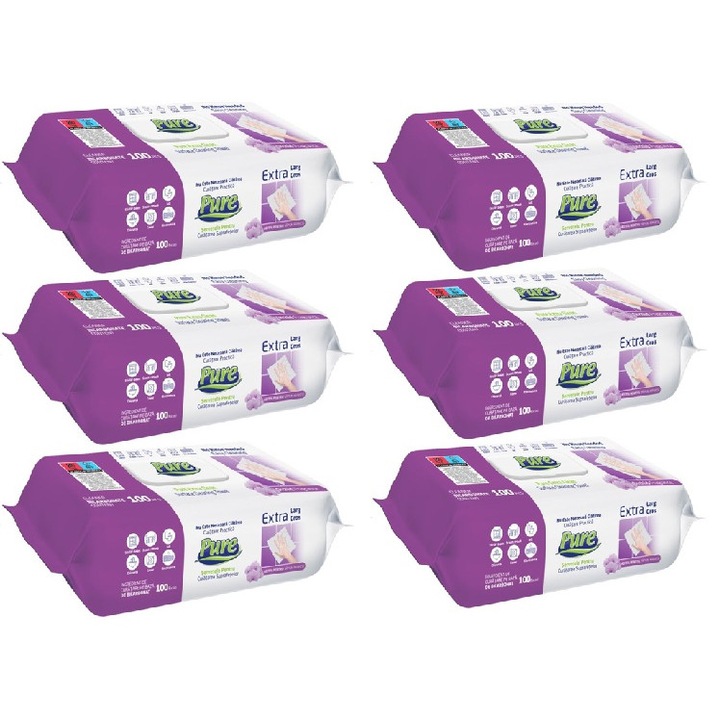 Set 6 x Servetele umede Pure pentru suprafete 100 buc/pachet cu parfum de orhidee
