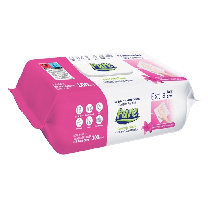 Servetele umede Pure pentru suprafete 100 buc/pachet cu parfum de crin