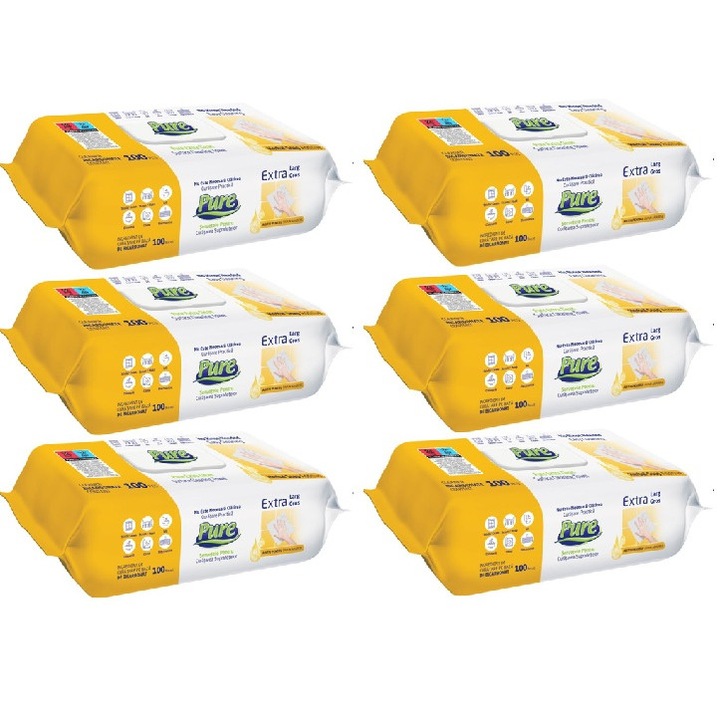 Set 6 x Servetele umede Pure pentru suprafete 100 buc/pachet cu parfum de sapun din plante