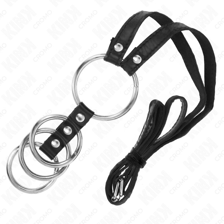 Set 4 inele metalice cu curea din piele 112 cm, 3.8-5 cm, KINK RING POWER