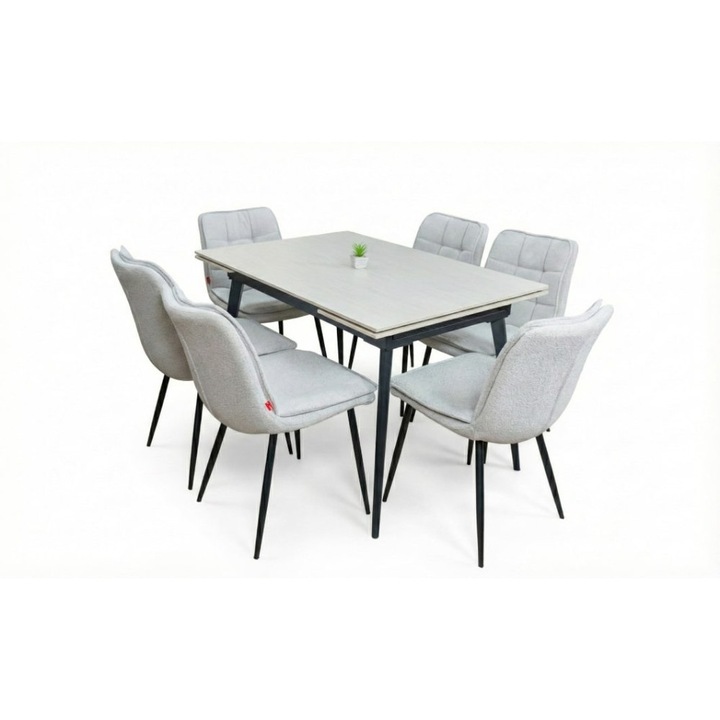 Set Masa Living Extensibila Setul de masa extensibila DTM0101CS cu 6 scaune DCM2001AF Bej