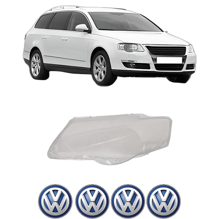 Sticla Far Stanga Volkswagen PASSAT, B6 din 2005-2010, Auto, 4x Stickere auto cu Volkswagen