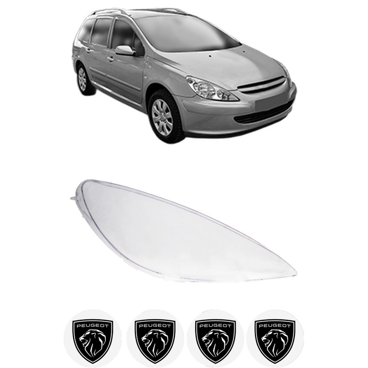 Sticla Far Dreapta PEUGEOT 307 SW Estate Van (3E_, 3H_) din 2003-2009, Auto, 4x Stickere auto cu PEUGEOT