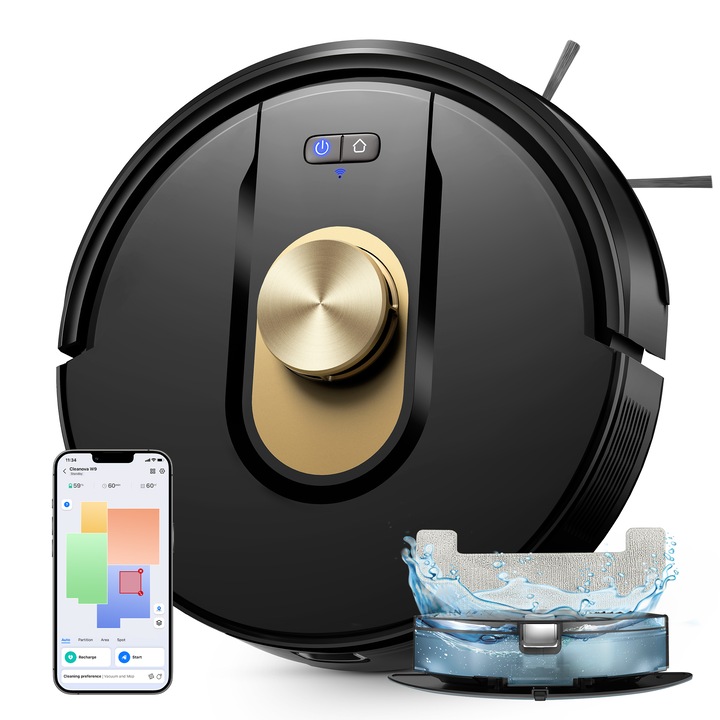 Робот прахосмукачка Vactidy W9, 3 в 1, 6000Pa, с LiDAR навигация, управление чрез приложение, 30.6x30.6см