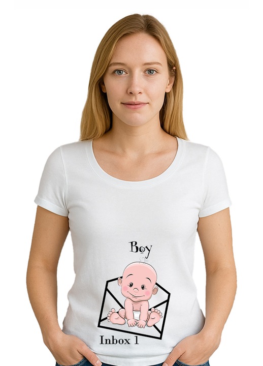 Tricou dama Inbox boy, 100% bumbac, alb, L